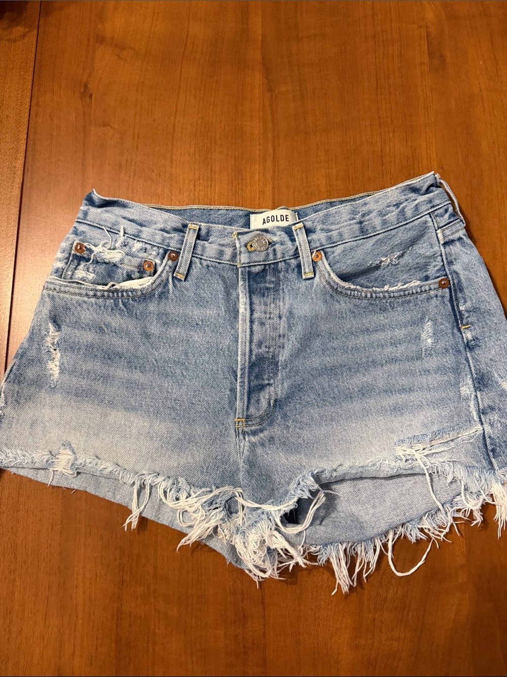 Agolde Light Blue Distressed Denim Cutoff Shorts size 27